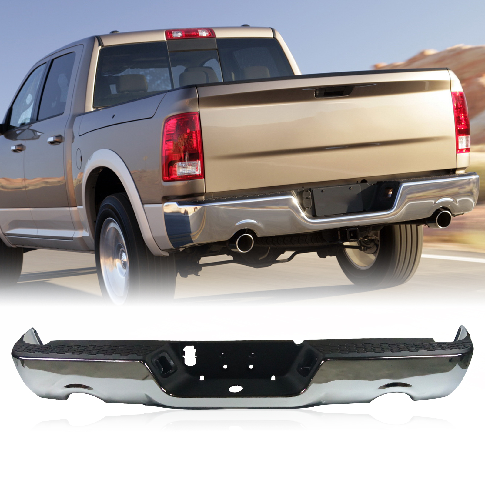 Rear Step Bumper for 09-18 Dodge Ram 1500 W/O Parking Sensor Hole W/ Vent Hole